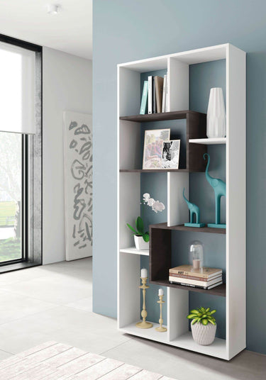 Malibu White and Dark Brown Modern Versatile Bookcase for Contemporary Homes - UK Luxury Furniture